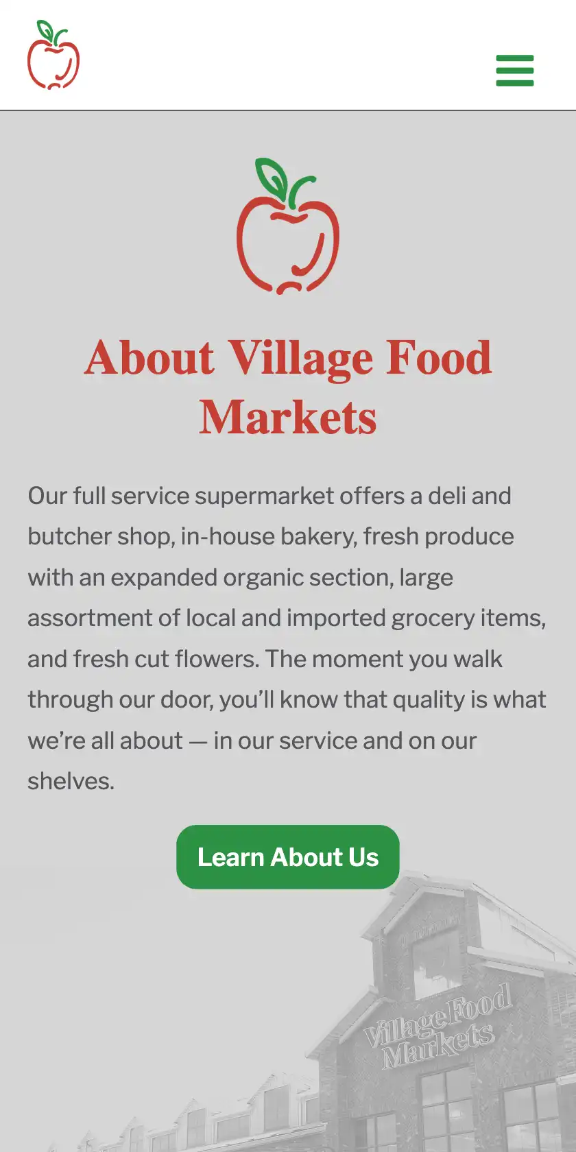 Village Food Markets Mobile Website