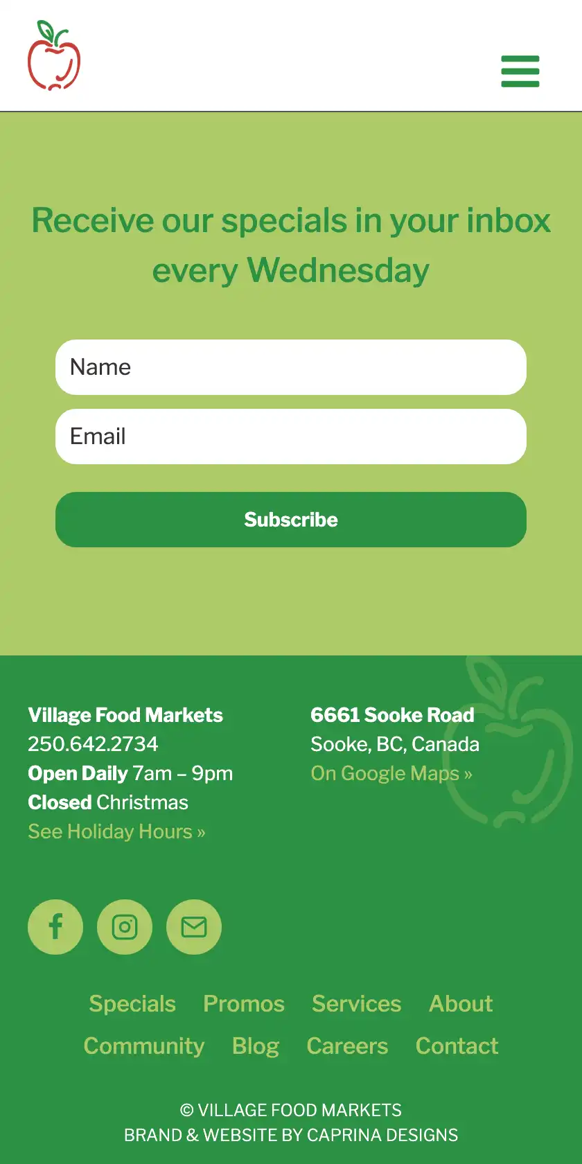 Village Food Markets Mobile Website