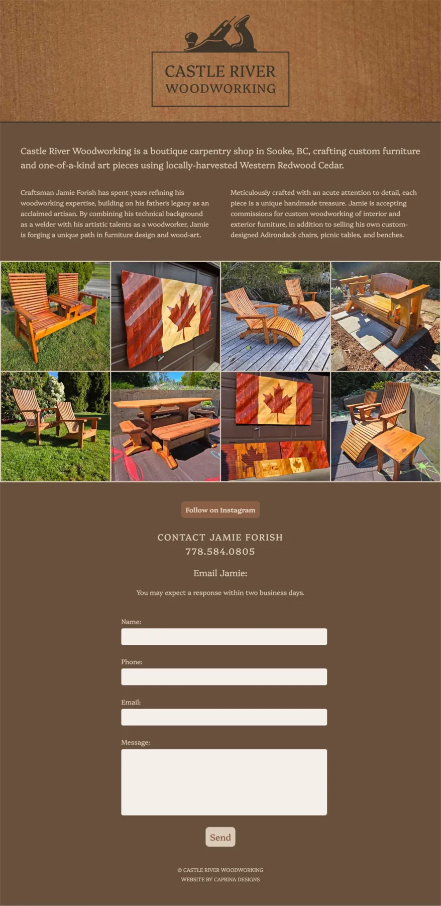 Castle River Woodworking Mini Website