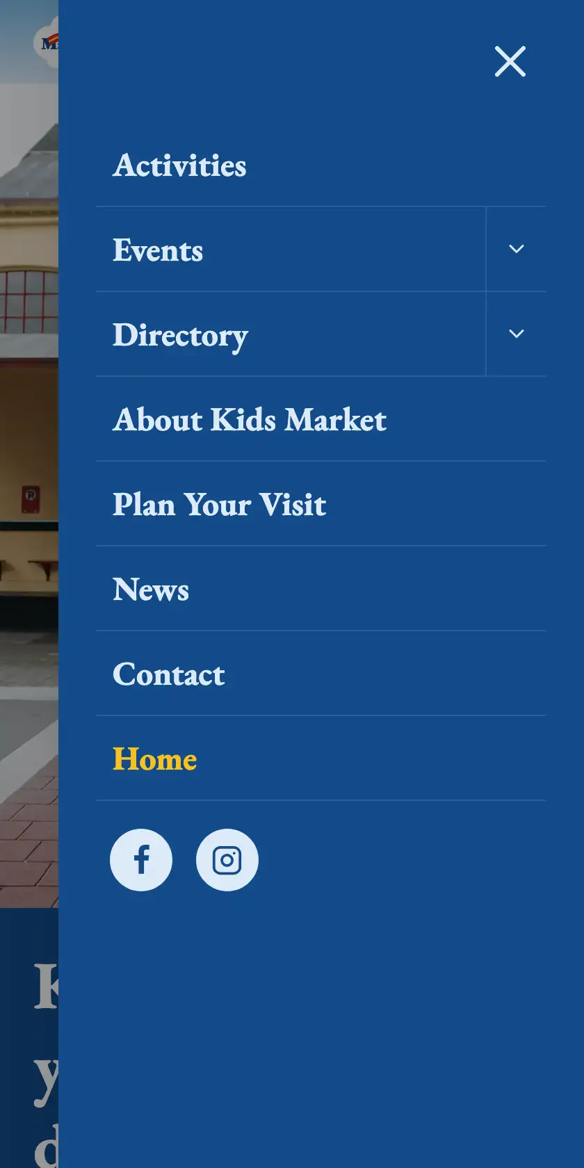 Kids Market Mobile Navigation