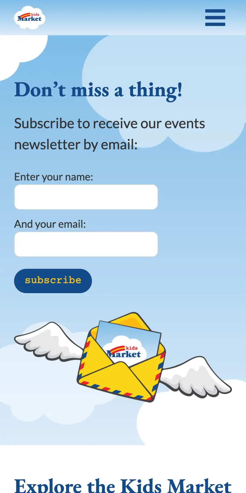 Kids Market Mobile Website - Subscribe