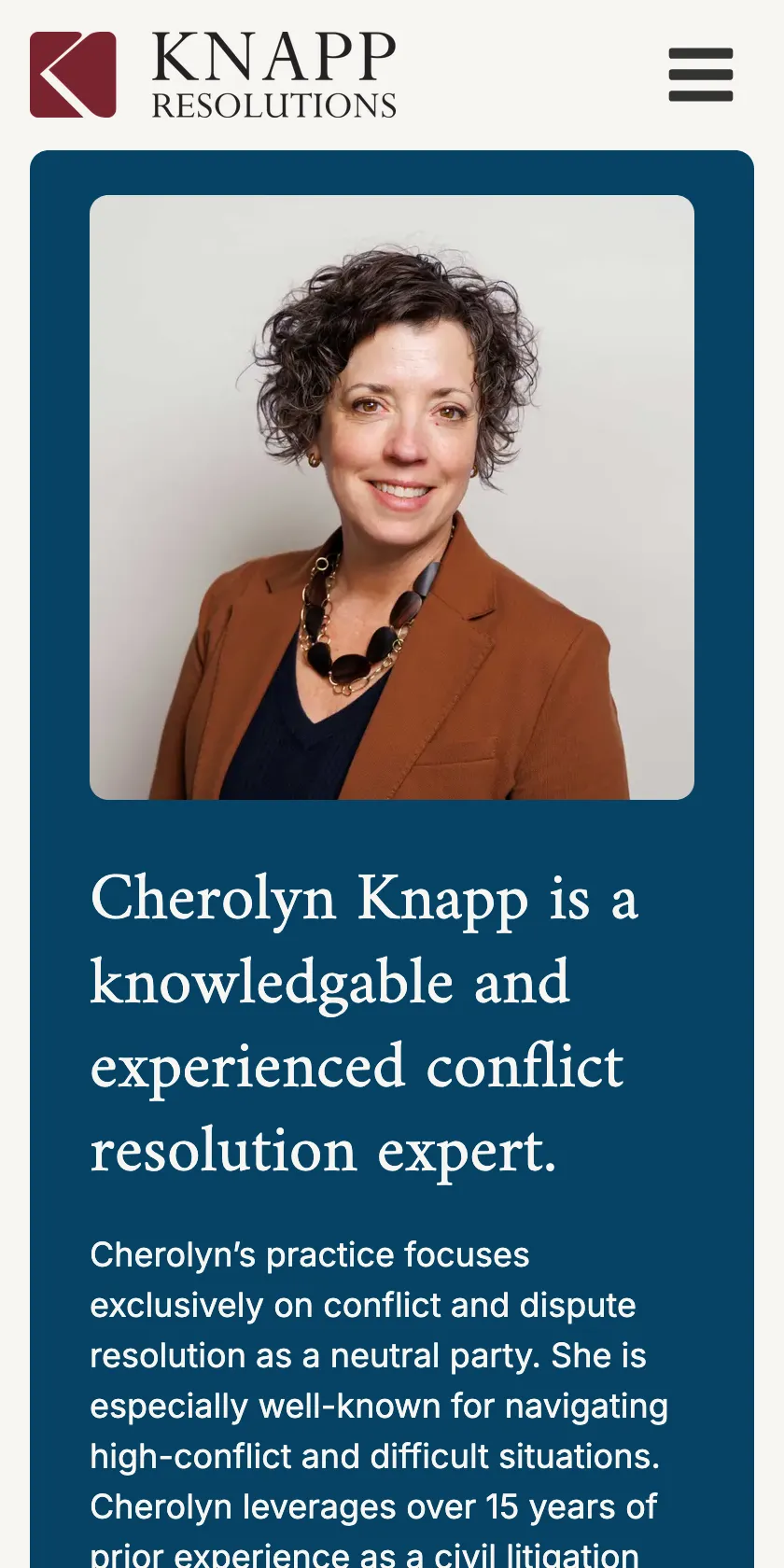 Knapp Resolutions Mobile Website: About Teaser