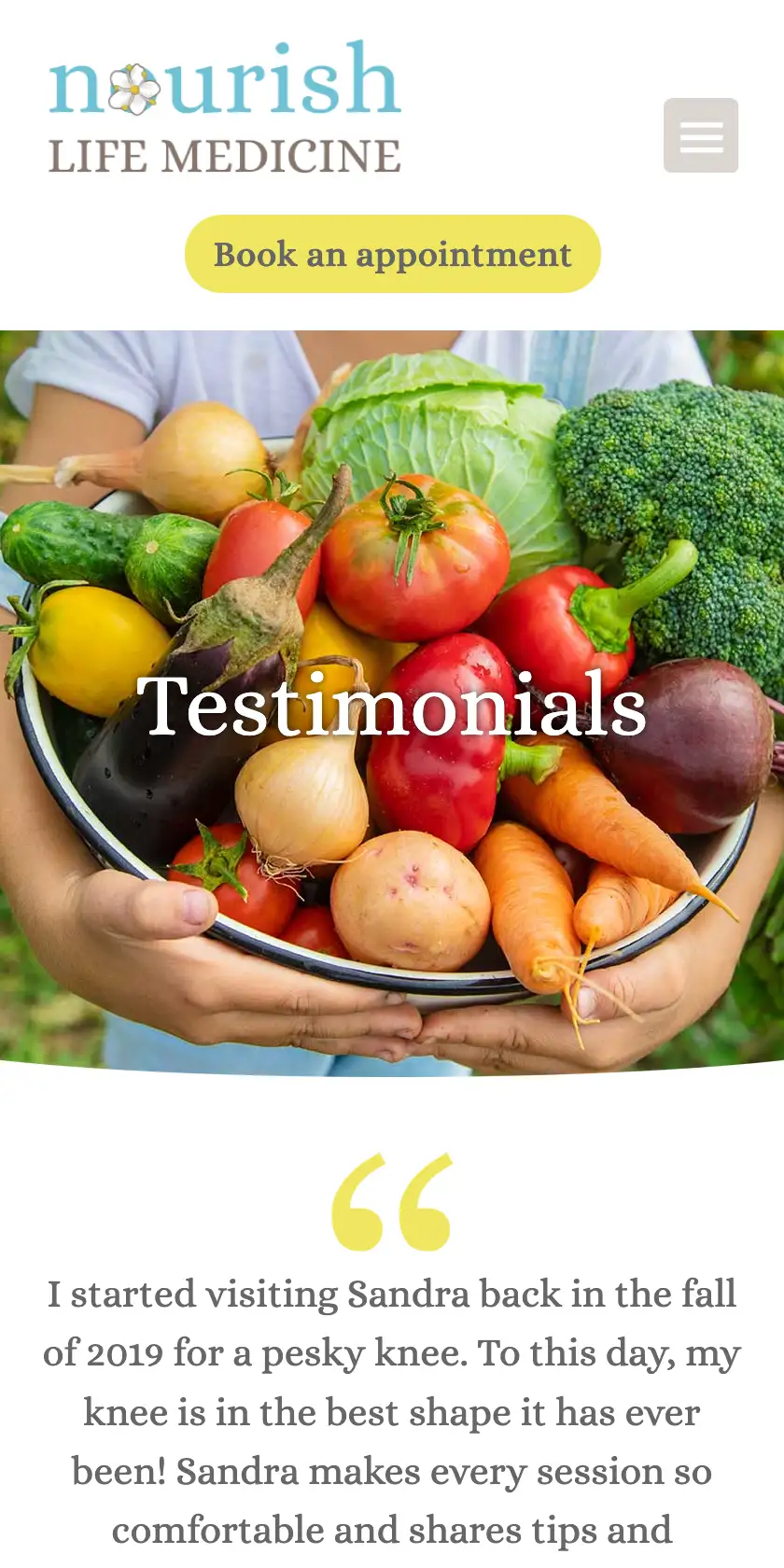 Nourish Mobile Website: Testimonials