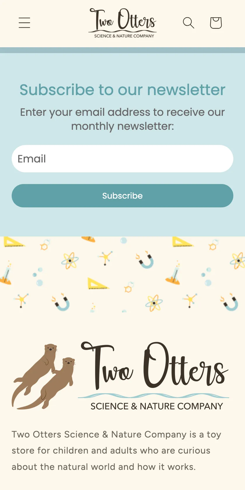 Two Otters Mobile Website: Subscribe CTA